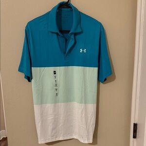 Under Armour Men's Teal, Mint, and White Polo Shirt